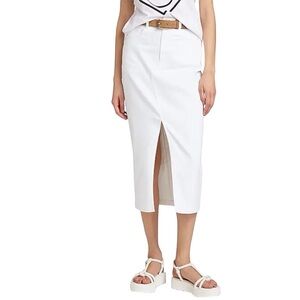 Cinq A Sept Tana Denim Pencil Skirt White Midi Jean Split front Size 16